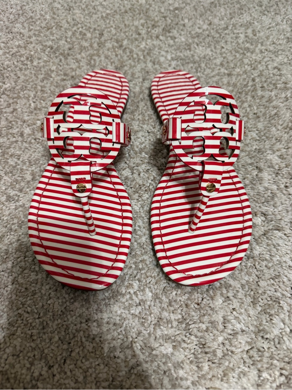 Tory Burch -Red and White Nautical Stripes Women's Thong Sandals
